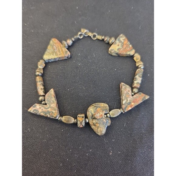 Soapstone & Metal Long Necklace Animal Carvings 32", 7" Carved Bracelet, India - Picture 4 of 4